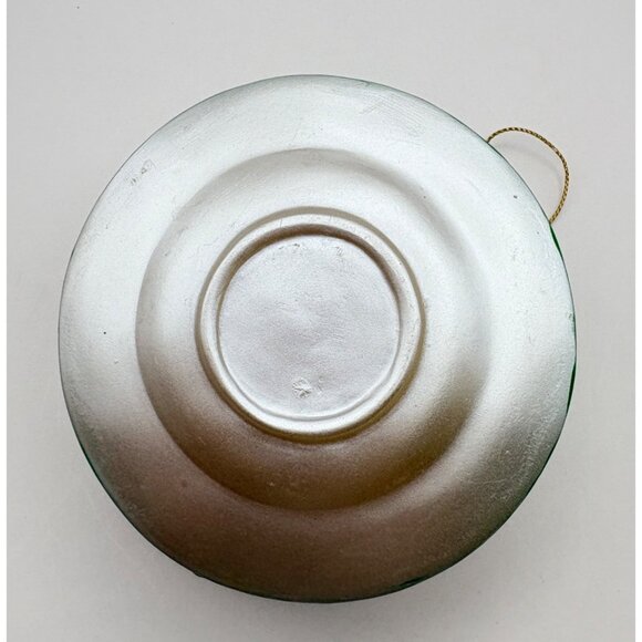 Vintage Espresso Cup Glass Christmas Tree Ornament with Saucer White Green Trim - Picture 6 of 9